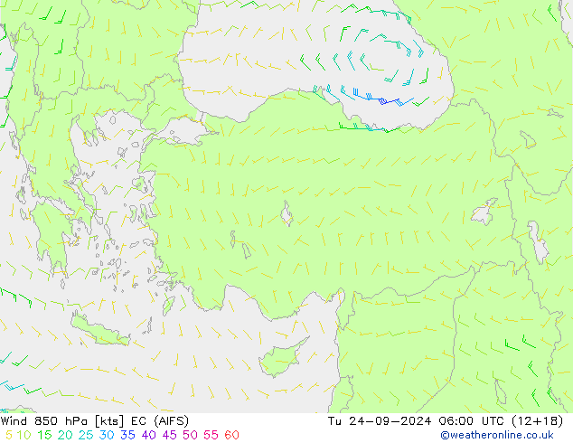 Wind 850 hPa EC (AIFS) Tu 24.09.2024 06 UTC