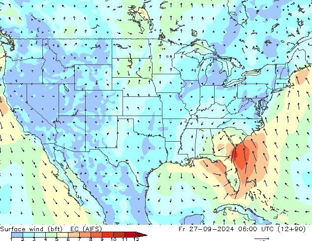 Wind 10 m (bft) EC (AIFS) vr 27.09.2024 06 UTC