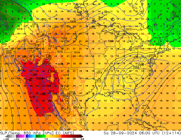 SLP/Temp. 850 hPa EC (AIFS) Sa 28.09.2024 06 UTC