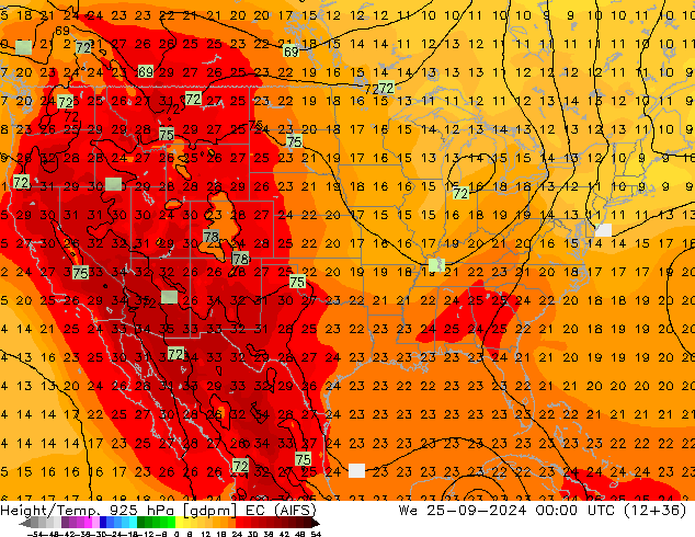 Height/Temp. 925 hPa EC (AIFS)  25.09.2024 00 UTC