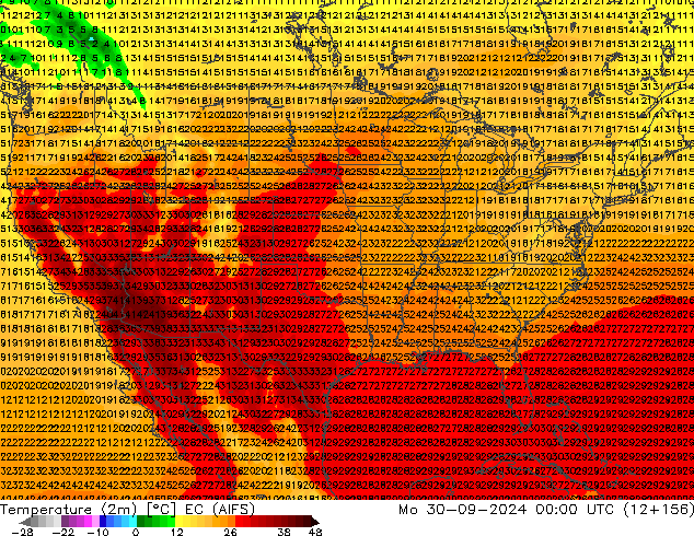 température (2m) EC (AIFS) lun 30.09.2024 00 UTC