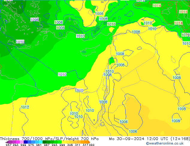 Espesor 700-1000 hPa EC (AIFS) lun 30.09.2024 12 UTC