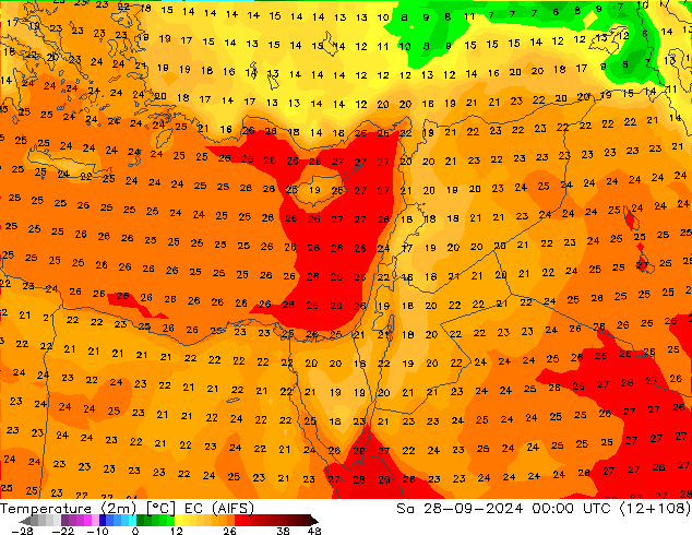 Temperature (2m) EC (AIFS) So 28.09.2024 00 UTC