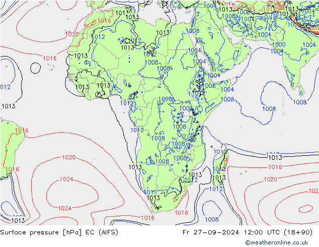 Atmosférický tlak EC (AIFS) Pá 27.09.2024 12 UTC