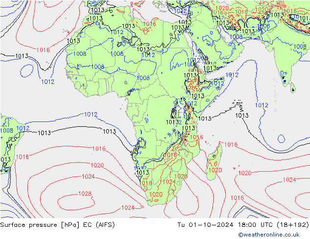 Surface pressure EC (AIFS) Tu 01.10.2024 18 UTC