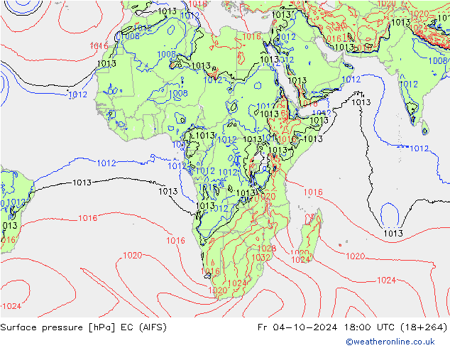 Presión superficial EC (AIFS) vie 04.10.2024 18 UTC