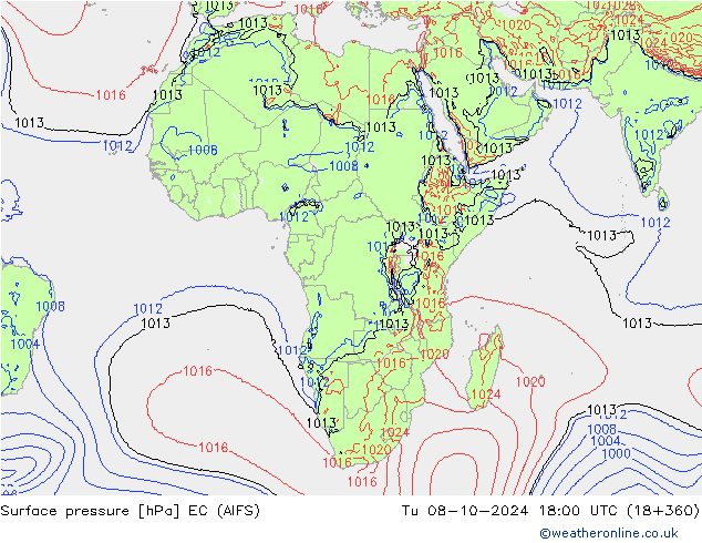 Surface pressure EC (AIFS) Tu 08.10.2024 18 UTC