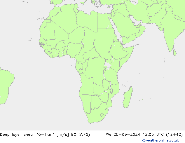 Deep layer shear (0-1km) EC (AIFS) wo 25.09.2024 12 UTC