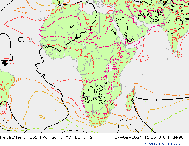 Height/Temp. 850 hPa EC (AIFS) Fr 27.09.2024 12 UTC