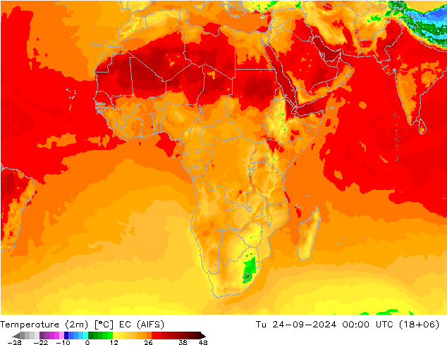 Temperature (2m) EC (AIFS) Tu 24.09.2024 00 UTC