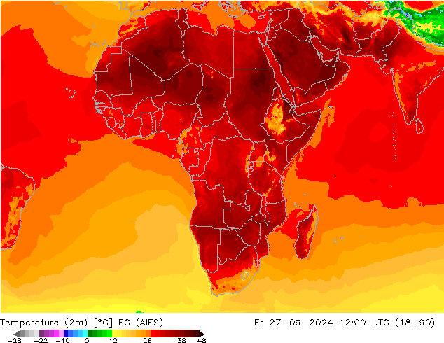 карта температуры EC (AIFS) пт 27.09.2024 12 UTC