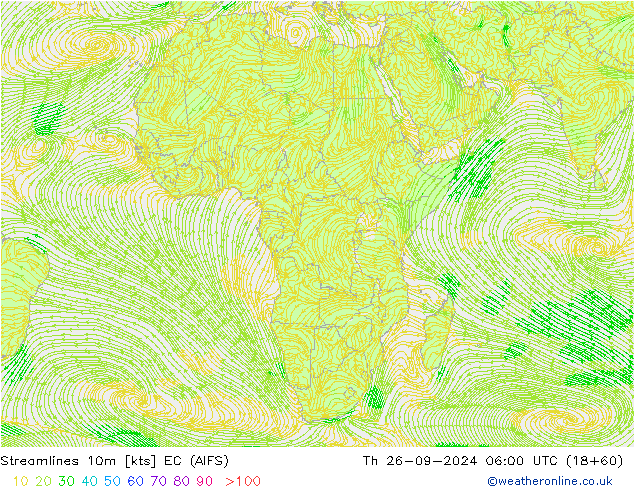 Streamlines 10m EC (AIFS) Th 26.09.2024 06 UTC