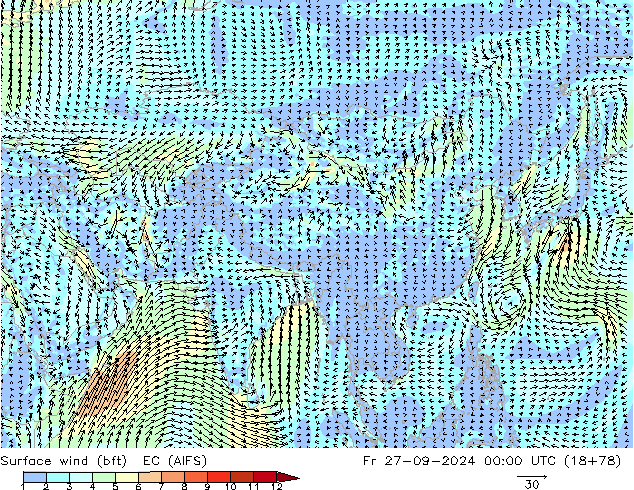  10 m (bft) EC (AIFS)  27.09.2024 00 UTC