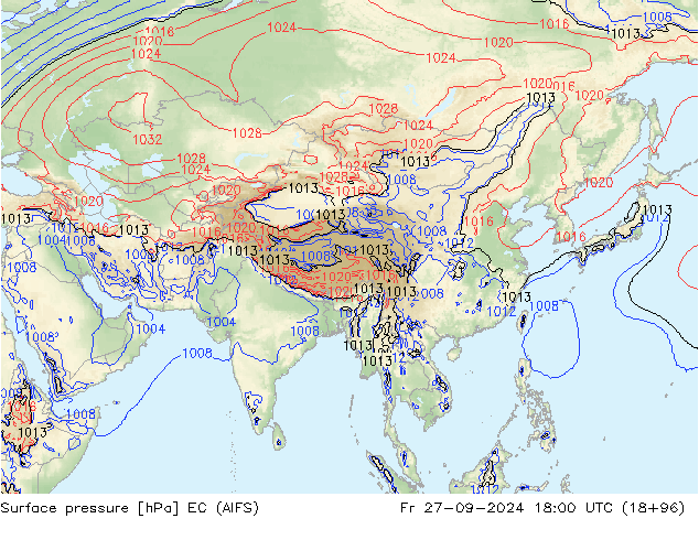 Atmosférický tlak EC (AIFS) Pá 27.09.2024 18 UTC