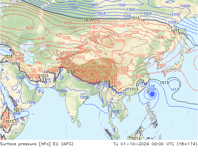 Surface pressure EC (AIFS) Tu 01.10.2024 00 UTC