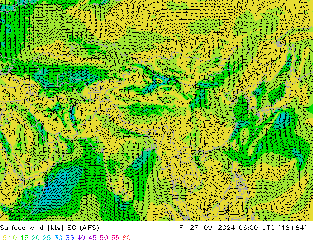 Surface wind EC (AIFS) Pá 27.09.2024 06 UTC