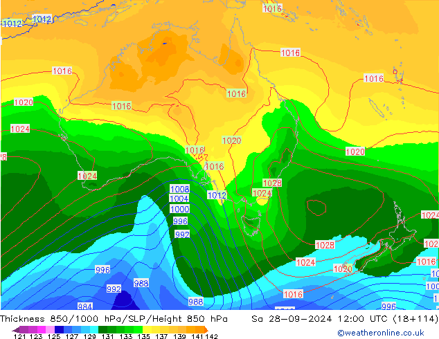 Dikte 850-1000 hPa EC (AIFS) za 28.09.2024 12 UTC