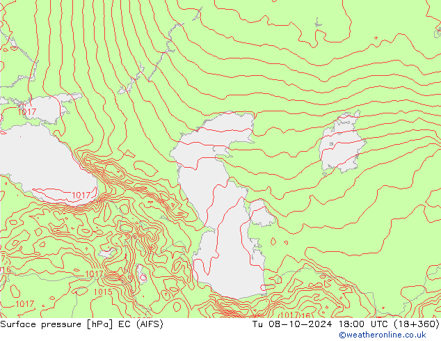 Atmosférický tlak EC (AIFS) Út 08.10.2024 18 UTC