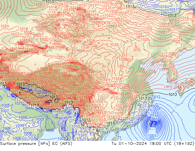 Surface pressure EC (AIFS) Tu 01.10.2024 18 UTC