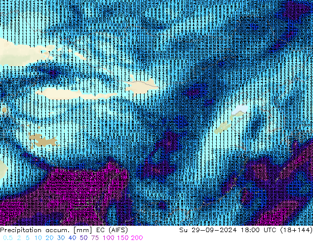 Precipitation accum. EC (AIFS) 星期日 29.09.2024 18 UTC