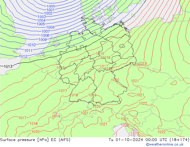 Surface pressure EC (AIFS) Tu 01.10.2024 00 UTC