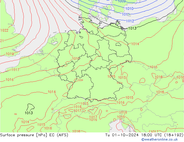 Surface pressure EC (AIFS) Tu 01.10.2024 18 UTC