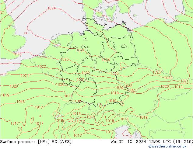 Atmosférický tlak EC (AIFS) St 02.10.2024 18 UTC