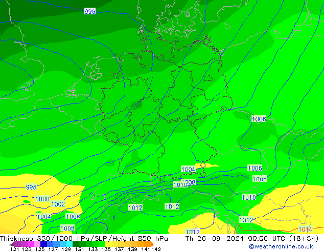 Dikte 850-1000 hPa EC (AIFS) do 26.09.2024 00 UTC