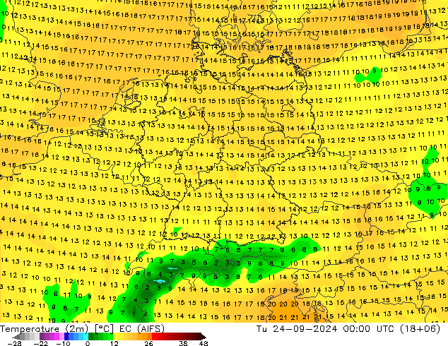 Temperature (2m) EC (AIFS) Tu 24.09.2024 00 UTC