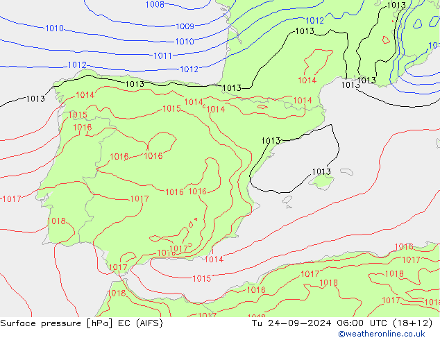 Surface pressure EC (AIFS) Tu 24.09.2024 06 UTC