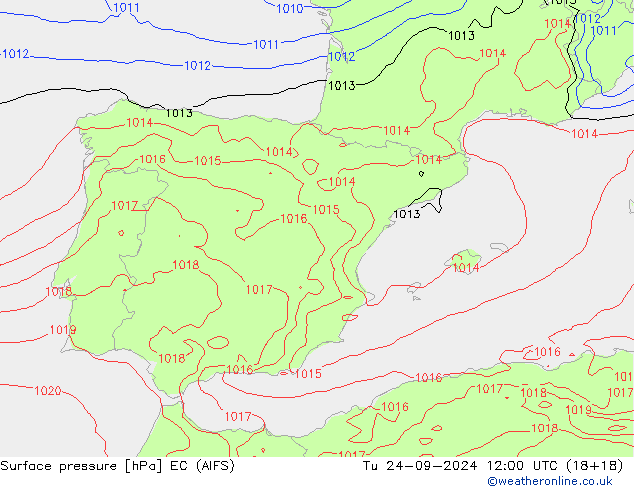 Surface pressure EC (AIFS) Tu 24.09.2024 12 UTC