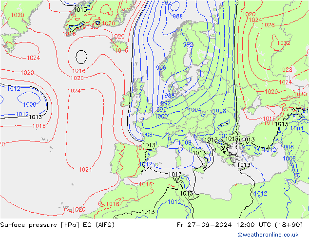 Surface pressure EC (AIFS) Fr 27.09.2024 12 UTC