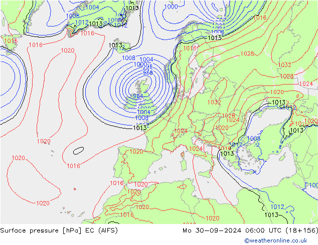 Atmosférický tlak EC (AIFS) Po 30.09.2024 06 UTC