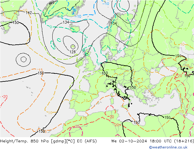 Height/Temp. 850 hPa EC (AIFS) We 02.10.2024 18 UTC