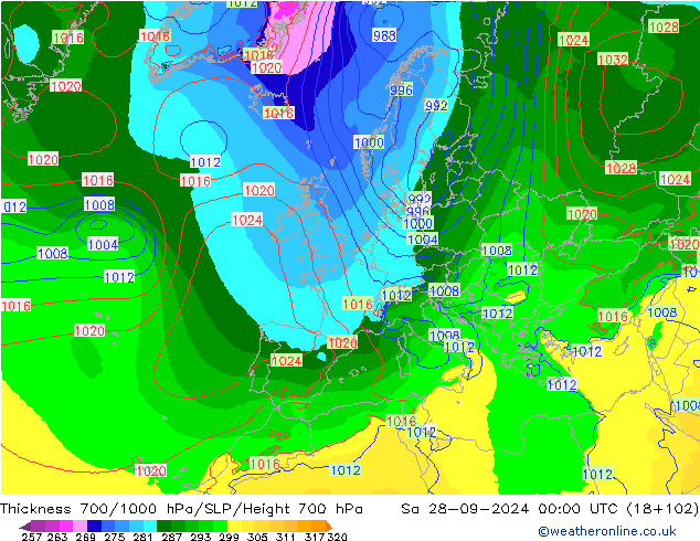 Thck 700-1000 hPa EC (AIFS) Sáb 28.09.2024 00 UTC