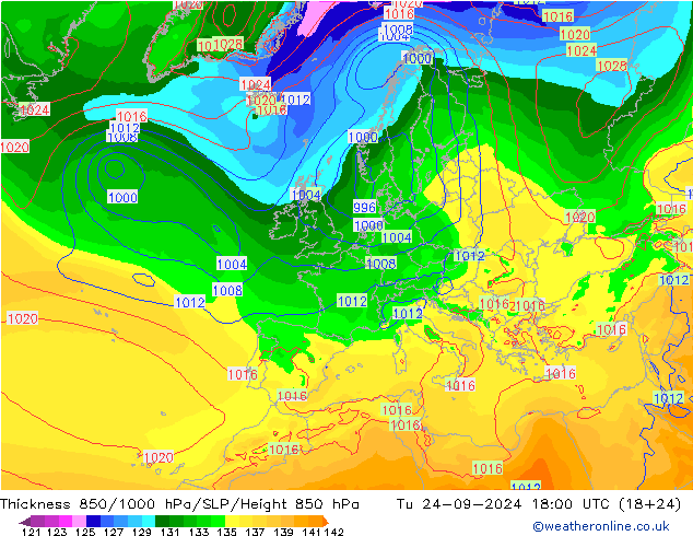 Thck 850-1000 hPa EC (AIFS) 星期二 24.09.2024 18 UTC