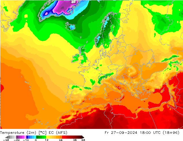 Temperaturkarte (2m) EC (AIFS) Fr 27.09.2024 18 UTC