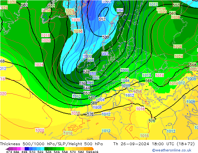 Thck 500-1000hPa EC (AIFS) Čt 26.09.2024 18 UTC