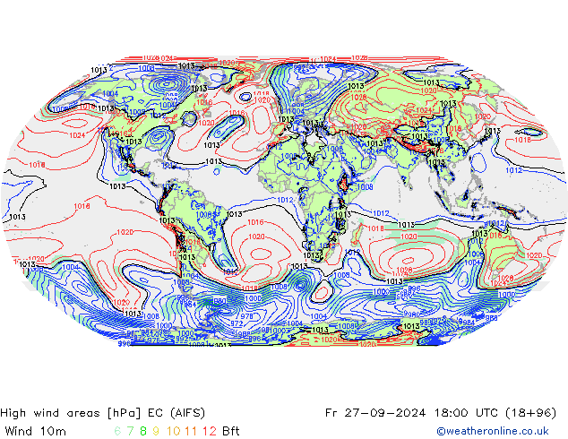 High wind areas EC (AIFS) ven 27.09.2024 18 UTC