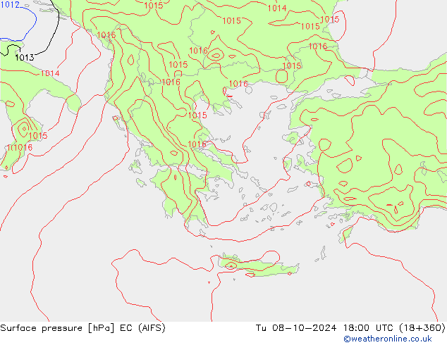 Surface pressure EC (AIFS) Tu 08.10.2024 18 UTC