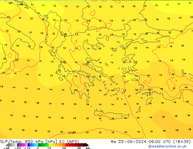 SLP/Temp. 850 hPa EC (AIFS) We 25.09.2024 06 UTC