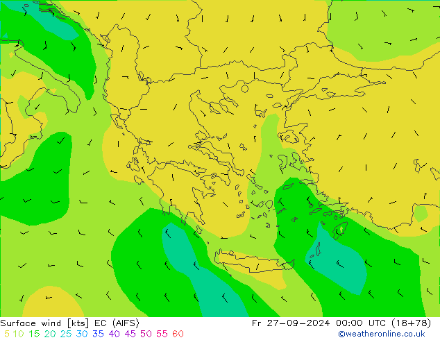 wiatr 10 m EC (AIFS) pt. 27.09.2024 00 UTC