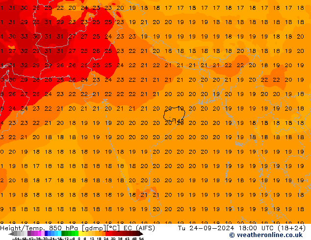 Height/Temp. 850 hPa EC (AIFS) wto. 24.09.2024 18 UTC