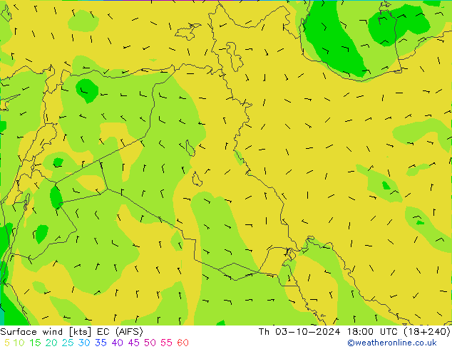 Surface wind EC (AIFS) Th 03.10.2024 18 UTC