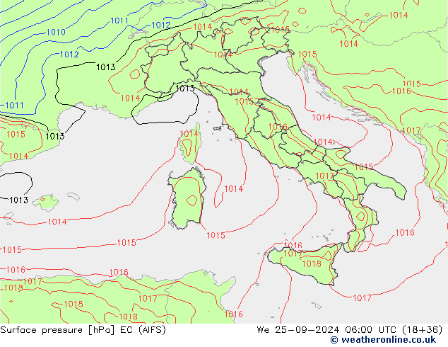 Atmosférický tlak EC (AIFS) St 25.09.2024 06 UTC