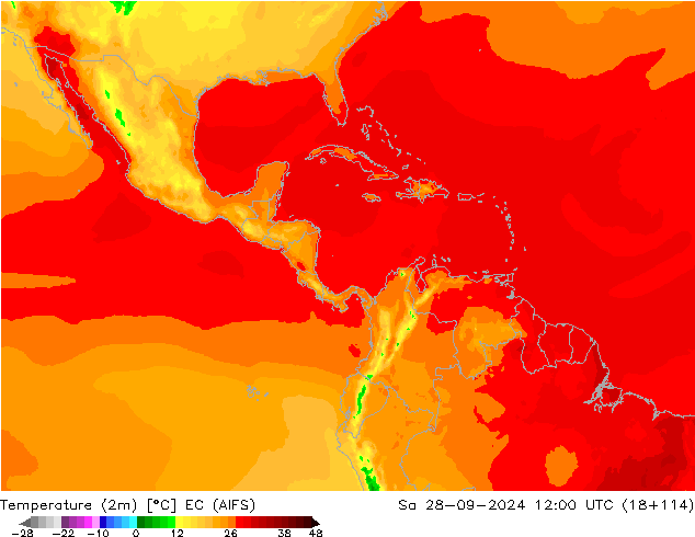 Temperature (2m) EC (AIFS) Sa 28.09.2024 12 UTC