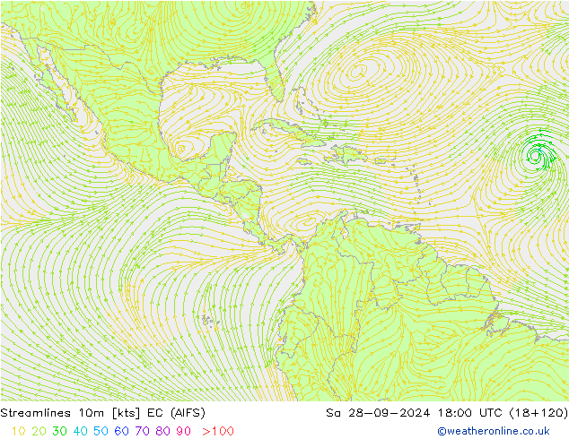 Streamlines 10m EC (AIFS) Sa 28.09.2024 18 UTC