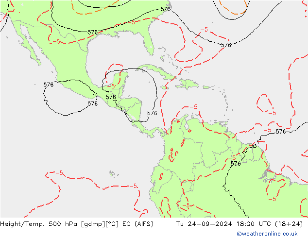 Height/Temp. 500 hPa EC (AIFS) Út 24.09.2024 18 UTC