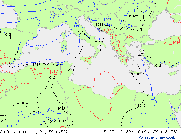 Presión superficial EC (AIFS) vie 27.09.2024 00 UTC