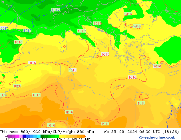 Dikte 850-1000 hPa EC (AIFS) wo 25.09.2024 06 UTC